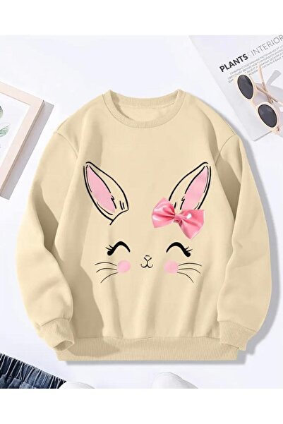 herkesemoda Hanorac cu decolteu rotund, cu imprimeu cu iepure drăguț, cu inte...