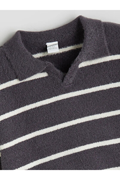 LC Waikiki LCW KidsAntrasit Bisiklet Yaka Çizgili Erkek Bebek Triko Kazak