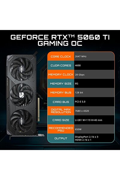 Gigabyte GeForce RTX 5060 Ti Gaming OC 8G Graphics Card, 8GB 128-bit GDDR7, PCIe 5.0, WINDFORCE Cool