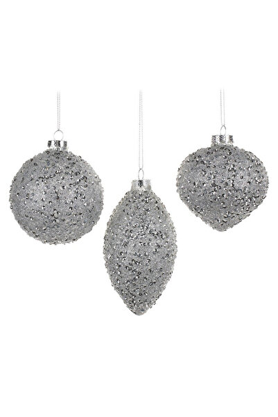 BraziPremium By OLLMA Set de 3 globuri de Crăciun cu sclipici, sticlă, 8 cm