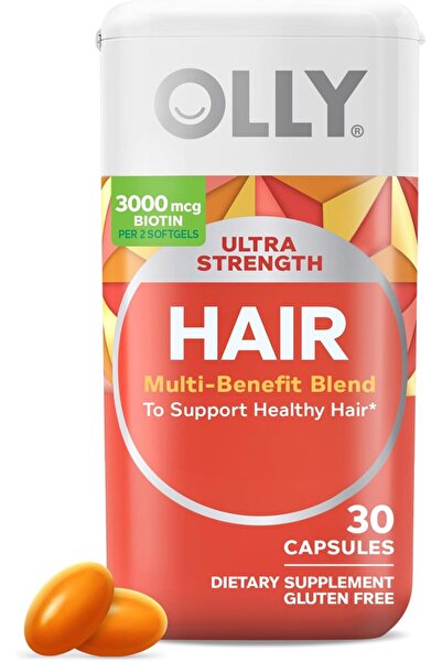 OLLY كبسولات جيلاتينية فائقة القوة للشعر، تدعم صحة الشعر، البيوتين، الكيراتين...