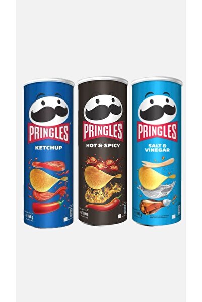Pringles 165 جرام × 3 قطع (كاتشب حار ومتبل بالملح والخل)