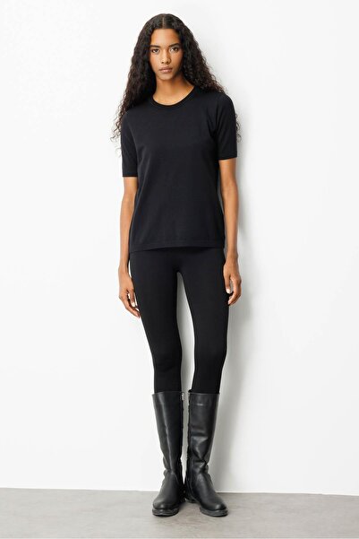 Desen Triko Women's Crew Neck Short Sleeve Plain Blouse Black