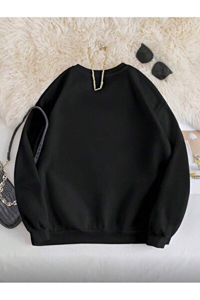 herkesemoda Mikina s potiskem knih a květin a detailním potiskem na vnitřní straně z fleecu