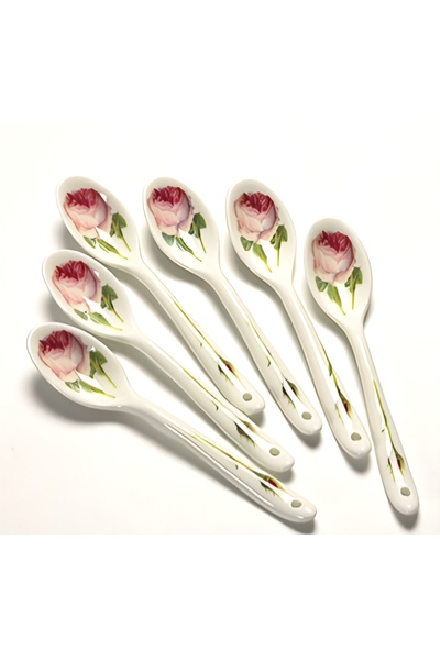 Roy Kirkham Redoute Roses Serisi 6 Adet Çiçek Desenli Zarif İngiliz Kemik Porselen Kaşık Seti