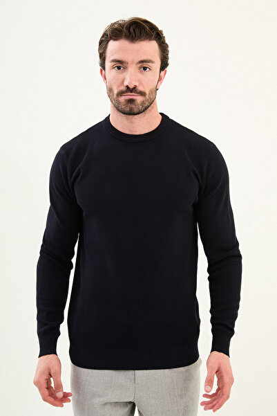 Mcr Patterned Slim Fit Crew Neck Men's Sweater Navy Blue - 11574.25K