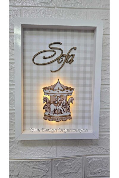 s'he design organizasyon LEDLİ AHŞAP OBJELİ KAPI SÜSÜ / BEBEK İSMİNE ÖZEL HAS...