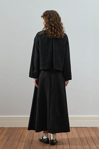 Ceylan Otantik Black Suede Flared Skirt - Jacket Set