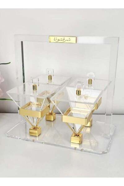 Radin طقم دمنهور الفاخر من الأكريليك، مكون من 4 أطباق مع حامل ذهبي أنيق، مناس...
