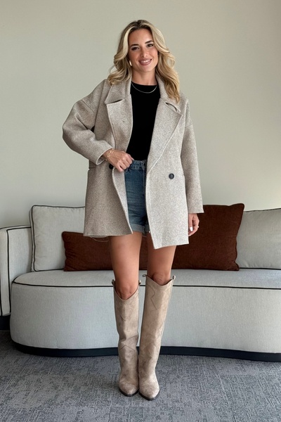 Laluvia Παλτό Cashmere Oversize Ψαροκόκαλο 1ης Κατηγορίας Ποιότητας Mink