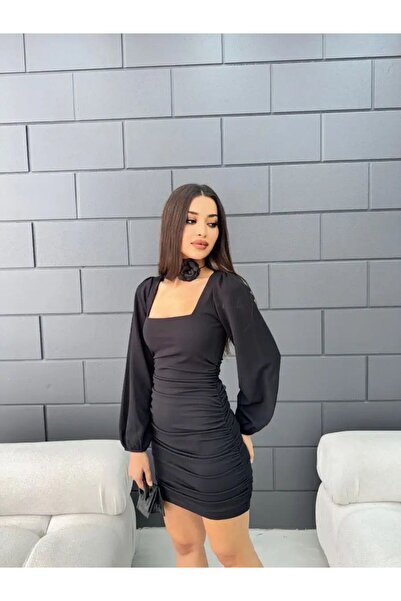 nutika Karpuz Kol Drapeli Mini Elbise