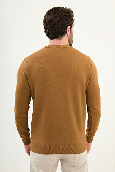 Mcr Patterned Slim Fit Crew Neck Men's Sweater Camel - 11574.25K