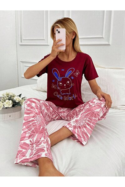 FORVENS Γυναικείο Σετ Πιτζάμες με κοντομάνικο ύφασμα μονόχρωμο