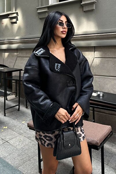 moda armanc Γυναικείο δερμάτινο παλτό από σουέτ με επένδυση από γούνα - Χειμερινό μπουφάν με βελούδινη επένδυση