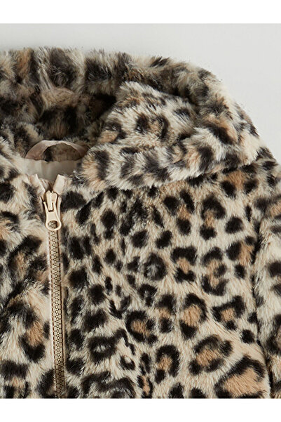 LC Waikiki Peak Yeni Sezon Leopar Desenli Kız Çocuk Pelüş Mont