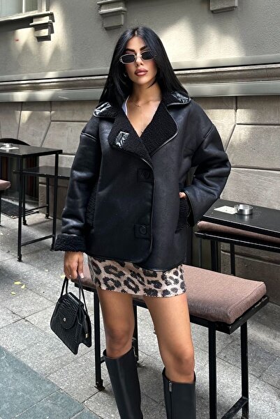 moda armanc Γυναικείο δερμάτινο παλτό από σουέτ με επένδυση από γούνα - Χειμερινό μπουφάν με βελούδινη επένδυση