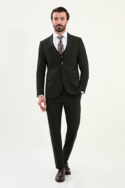 Mcr Plain Slim Fit Mono Collar Classic Men's Suit Khaki - 45419.25K