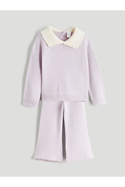 LC Waikiki LCW baby Bebe Yaka Kız Çocuk Triko Kazak ve Pantolon 2'li