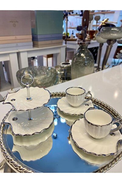 ACAR Çirpan Ev Shelly Silver 5 Piece Turkish Coffee Cup Set