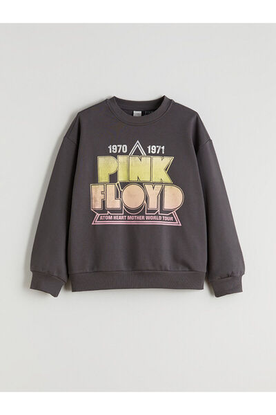 LC Waikiki Peak Yeni Sezon Bisiklet Yaka Pink Floyd Baskılı Kız Çocuk Sweatshirt