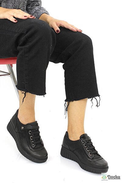 Mammamia Kadın Ortopedik Hakiki Deri Dolgu Topuk Günlük Cırtlı Ayakkabı