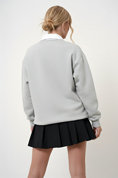 uyguntarz Φούτερ με λεοπάρ σχέδιο με στάμπα καρδιάς, oversize με λαιμόκοψη