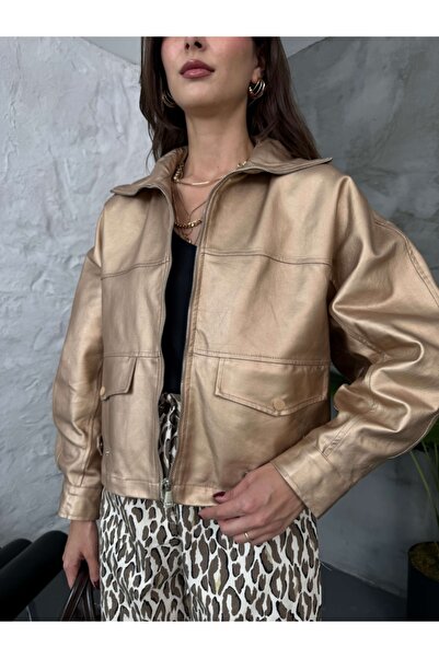 Elif Özbey Butik Gold Premium Front Zipper Jacket