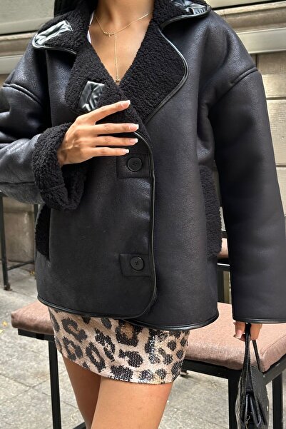 moda armanc Γυναικείο δερμάτινο παλτό από σουέτ με επένδυση από γούνα - Χειμερινό μπουφάν με βελούδινη επένδυση