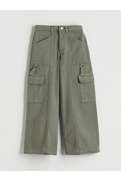 LC Waikiki Haki Basic Gabardin Kız Çocuk Kargo Pantolon