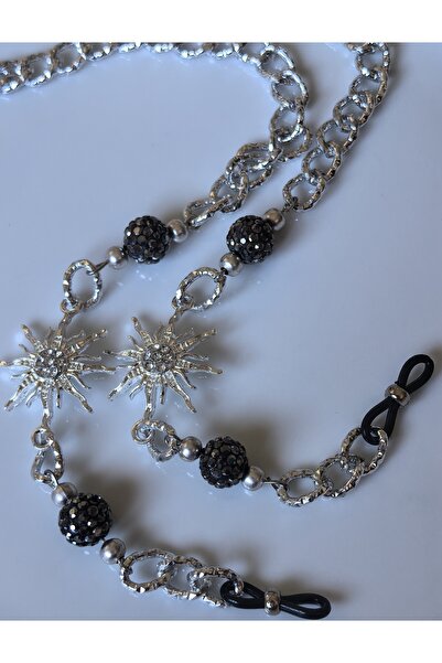 THİNBLACK Thinblack ®   North Star Glasses Chain – Silver Color, Fimo Beads, Zircon Stone, Handmade 78 cm