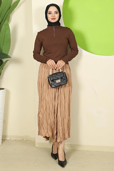 hafsamina Μισό φερμουάρ Body καφέ HM2830