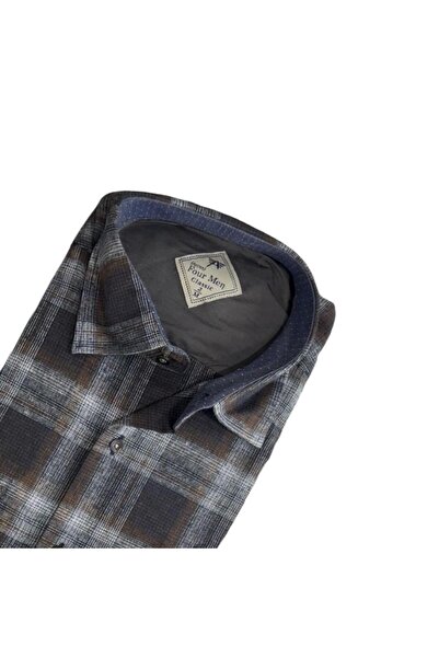 GÖMLEK GALERİSİ Classic Wide Cut Flannel Plaid Long Sleeve Men's Shirt