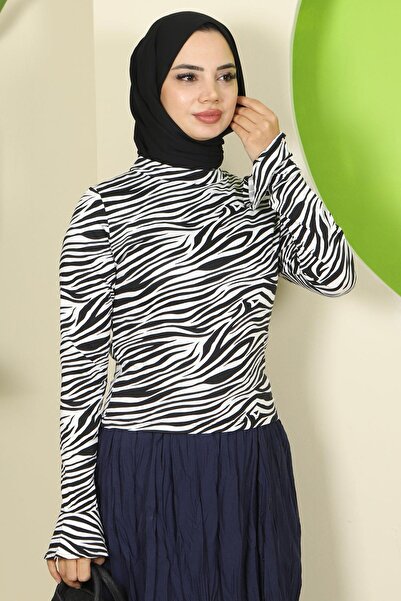 hafsamina Μπλούζα με μοτίβο ζέβρας με μανσέτες λευκό HM2821