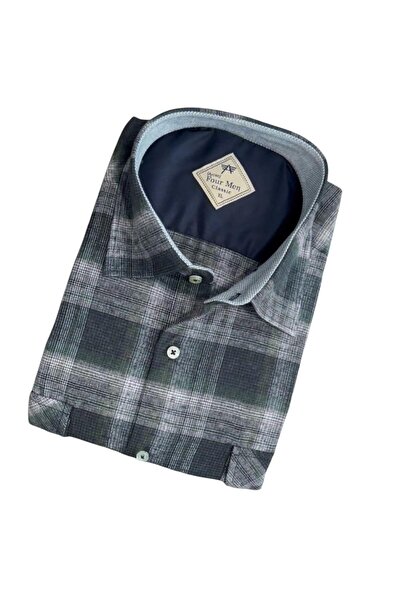 GÖMLEK GALERİSİ قميص رجالي كلاسيكي واسع القص من الفلانيل منقوش بأكمام طويلة