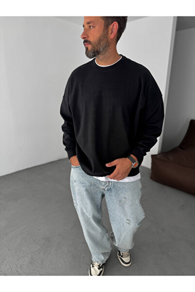 BYBASICMAN Siyah Basic Yıkamalı Sweatshirt YP-5014