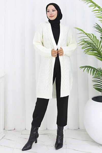 hafsamina Πλεκτό σχέδιο Araboy Knitwear Cardigan Λευκό HM2837