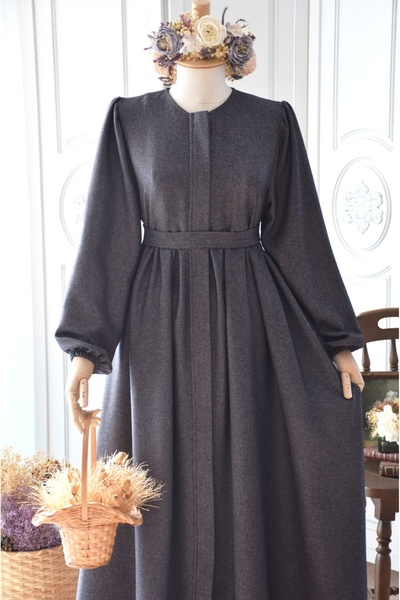 EMİNOS BUTİK Fermuarlı Mevsimlik Ferace Gri Renk