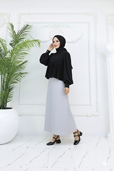 benguen Scuba Flared Skirt 212 Light Gray