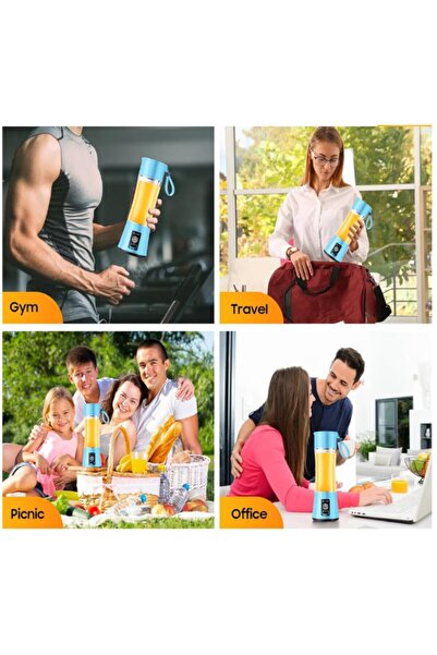 SyaMAG Mini blender portabil, reîncărcabil prin USB, albastru, cu mâner din silicon, 380 ml