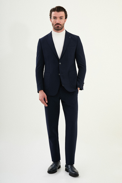 Mcr Plain Slim Fit Mono Collar Pocket Pocket Metal Button Men's Jacket Navy Blue - 41478.25K