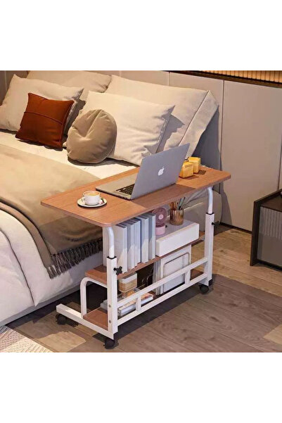 unbranded Table with wooden top and lower shelves, adjustable height and sturdy wheels 85 x 60 cm