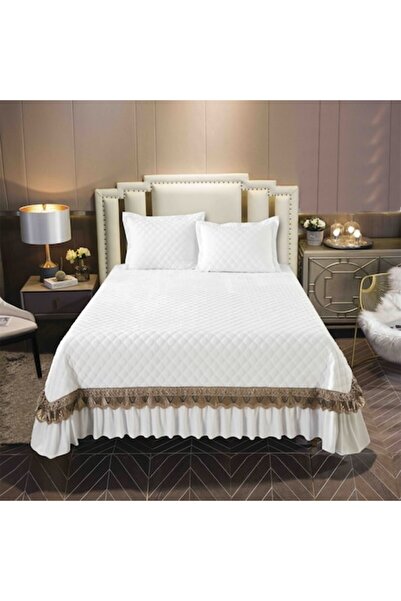 OEM Set Cover with Ruffles and 2 Pillowcases, Double Bed, CATI15-9, White, 220 x 240 cm
