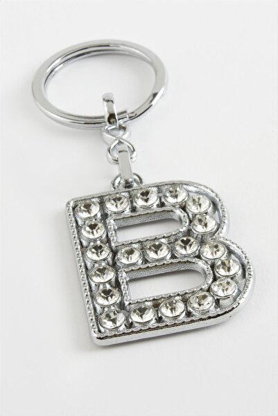 Marsilyan Silver Colored Stone Letter Keychain