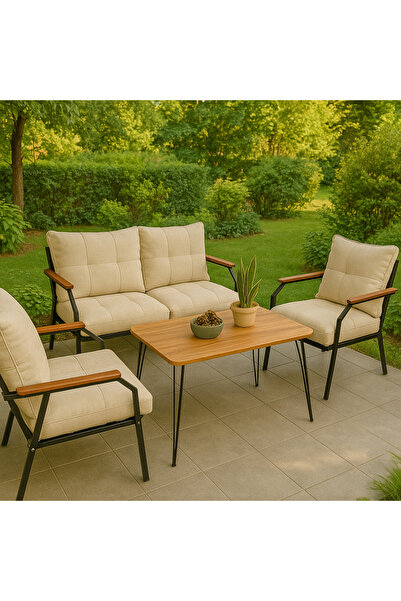 UFUK HOME Linda 211 Masalı Krem Fermuarlı Bahçe Balkon Takımı, Cafe, Salon - ...