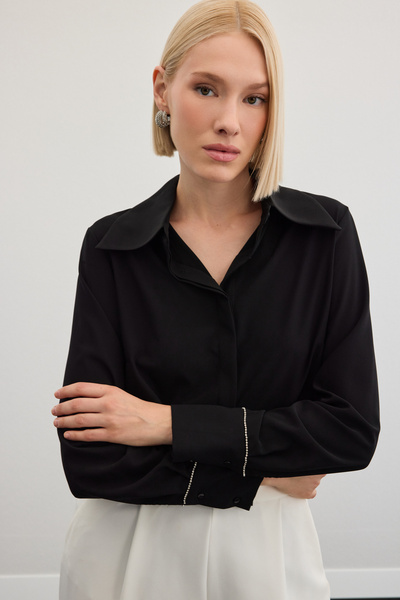 Sateen Classic Shirt with Accessories - Black