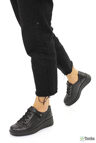 Mammamia Kadın Ortopedik Hakiki Deri Dolgu Topuk Günlük Cırtlı Ayakkabı M26/K...