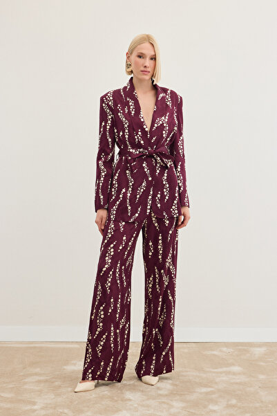 Sateen Довгий піджак з візерунком - бордовий