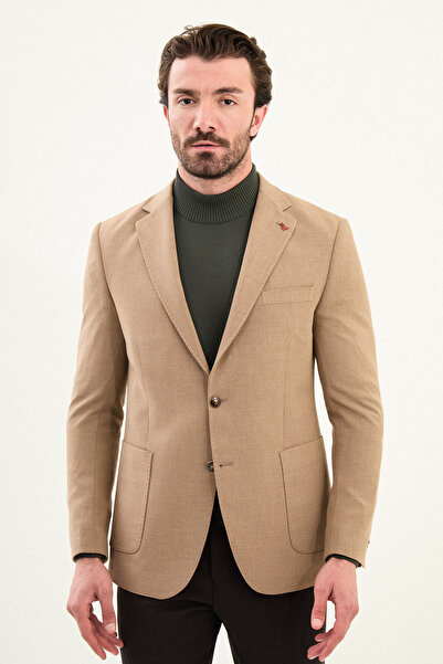Mcr Plain Slim Fit Mono Collar Pocket Pocket Metal Buttoned Men's Jacket Beige - 41478.25K