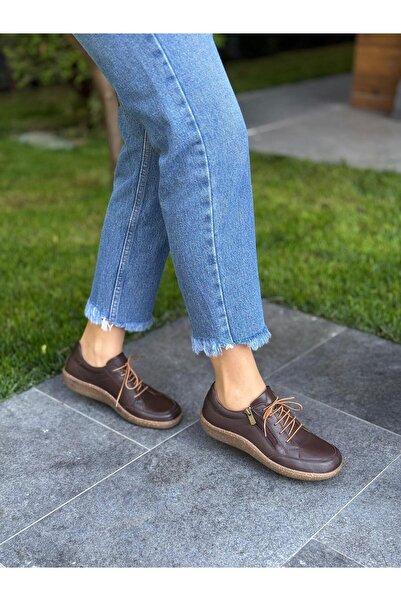 DİVA Kahve Deri Lastikli Fermuarlı Kadın Günlük Ayakkabı