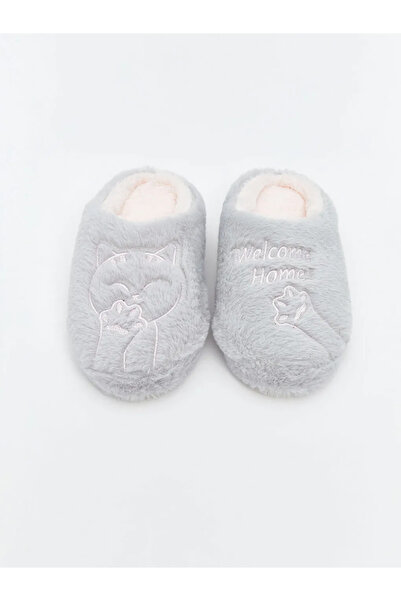 LC Waikiki Παντόφλες για κορίτσια LCW STEPS Grey με κέντημα ζώων από βελούδινο υλικό